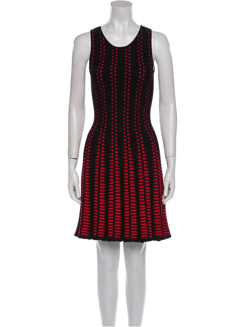 Alexander McQueen Red Patterned Knit Flared Sleeveless Dress Size M